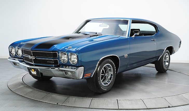 blue and black coupe, blue, retro, Chevrolet, muscle car, 1970, chevelle, chevy, Sevil, HD wallpaper