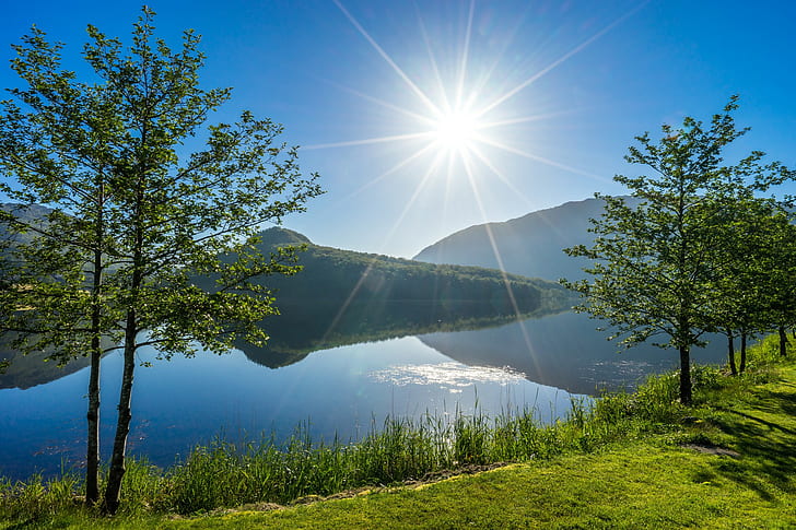 Vigesaa, Rogaland, Noruega, cuerpo de agua y montaña durante el día, árboles, Rogaland, lago, Vigesaa, Fondo de pantalla HD