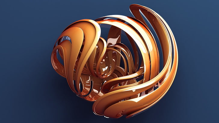 круглые оранжевые спиральные обои, абстракция, 3D, фотошоп, рендер, синий фон, HD обои