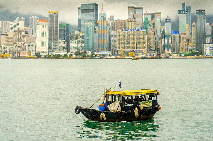 bateau noir, Hong Kong, Fond d'écran HD