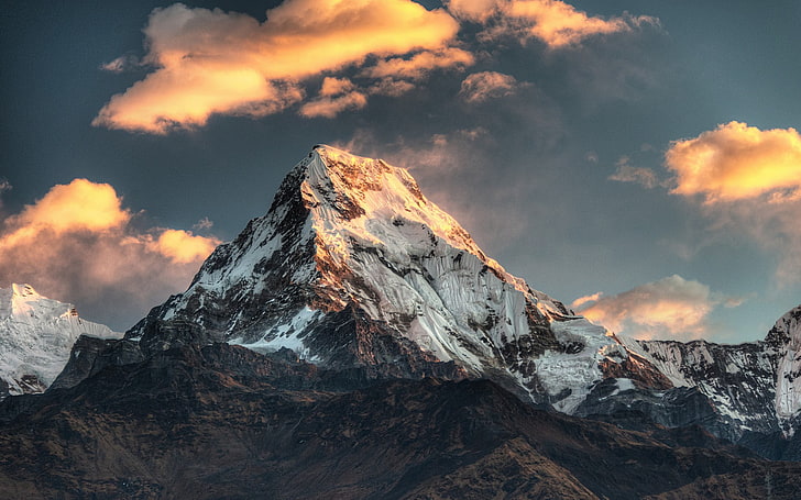 salju tertutup moutain, lanskap, pegunungan, alam, annapurna, Himalaya, Wallpaper HD