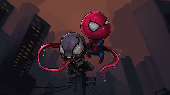  Spider-Man, Chibi, Marvel Comics, Venom, HD wallpaper HD wallpaper