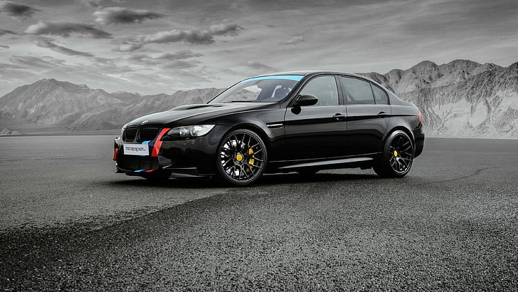 black sedan selective color photo, BMW M3, MR Car Design, Sedan, (E90), black, HD wallpaper