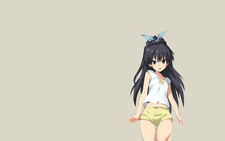 anime girls, simple background, black hair, shorts, Ganaha Hibiki, HD wallpaper