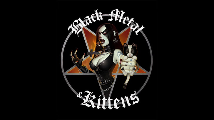 Black Metal & Kittens обои, девушка, тату, котенок, гот, Блэк метал и котята, HD обои