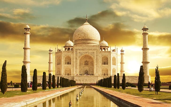 Taj Mahal, fiume, Yamuna, Agra, India, Sfondo HD