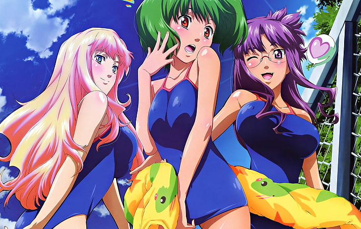 macross frontier meganekko swimsuits lee ranka nome sheryl Anime Macross HD Art , Macross Frontier, meganekko, HD wallpaper