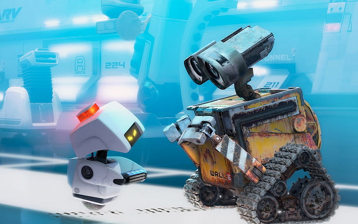 Wall-E movie scene, WALL-E, Disney, Pixar Animation Studios, cyan, robot, dirt, HD wallpaper
