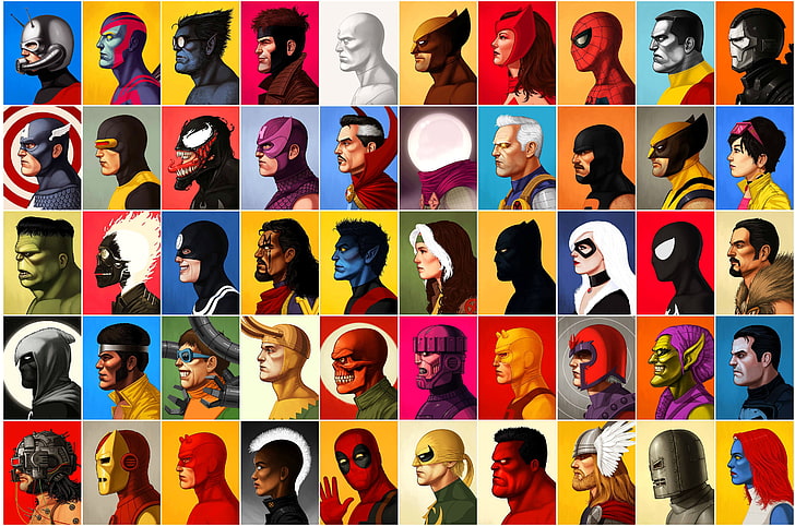 разные цвета иллюстрации персонажей, Marvel Comics, HD обои
