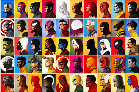 разные цвета иллюстрации персонажей, Marvel Comics, HD обои HD wallpaper