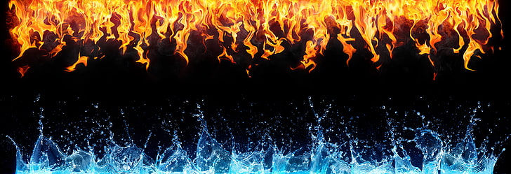 red and blue flame wallpaper, fire, water, cold, HD wallpaper