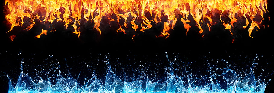 red and blue flame wallpaper, fire, water, cold, HD wallpaper HD wallpaper