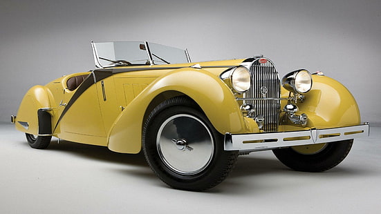 Bugatti Type 57 Roadster 1937, สีเหลือง, Roadster, Bugatti, รถยนต์, วอลล์เปเปอร์ HD HD wallpaper