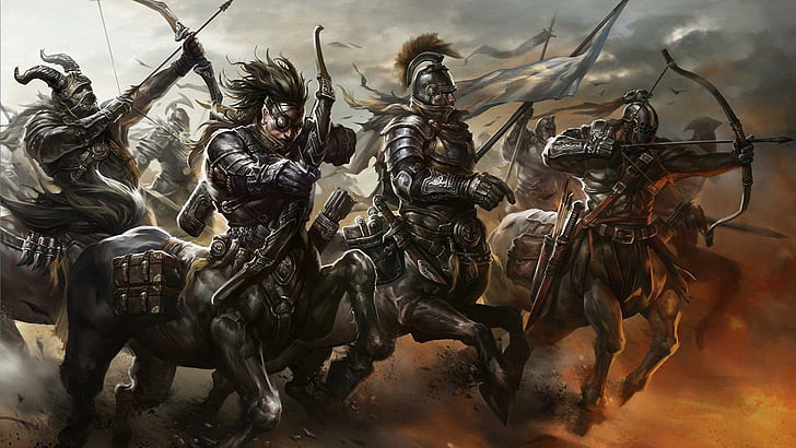 Centaur warriors, centaurs graphic, fantasy, 1920x1080, warrior, archer, centaur, HD wallpaper