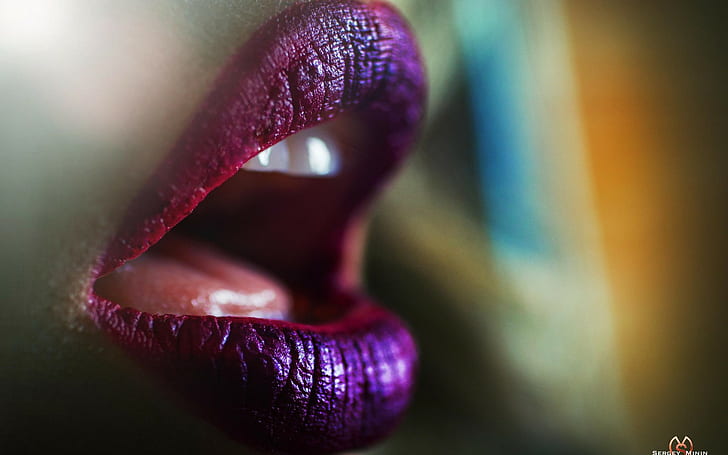 Women, Lips, Lipstick, Purple, women's purple lipstick, women, lips, lipstick, purple, HD wallpaper