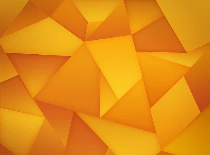 Triángulos, papel tapiz naranja, artístico, abstracto, diseño, amarillo, triángulos, dorado, geometría, Fondo de pantalla HD