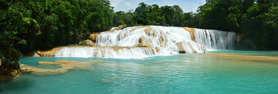 agua azul waterfall chiapas mexico panorama, HD wallpaper HD wallpaper