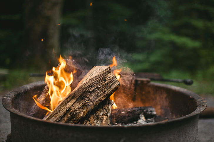 Огън, дървен материал, огън, HD тапет