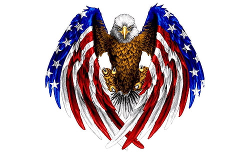 Птици, плешив орел, американско знаме, артистичен, орел, флаг, крила, HD тапет HD wallpaper