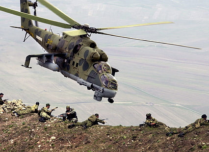 brązowo-czarny helikopter, mi 24 tylne, helikoptery wojskowe, Tapety HD HD wallpaper