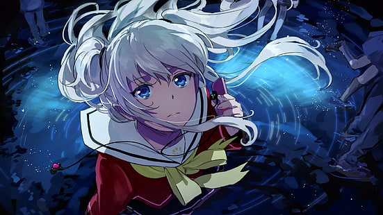 anime dziewczyny, białe włosy, niebieskie oczy, anime, mundurek szkolny, grafika, Charlotte (anime), Tomori Nao, Tapety HD HD wallpaper