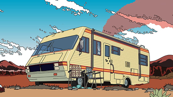 beige och brun RV-illustration, Breaking Bad, Walter White, Heisenberg, meth, RV, bil, fordon, HD tapet HD wallpaper