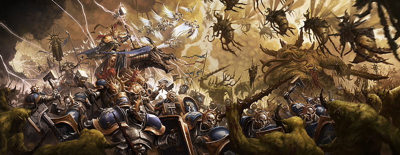 Видеоигра, Warhammer Age of Sigmar, Броня, Битва, Существо, Молот, Молния, Воин, HD обои HD wallpaper