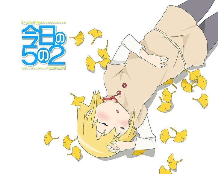 karakter anime dengan ilustrasi rambut pirang, gadis anime, imut, dedaunan, postur, Wallpaper HD