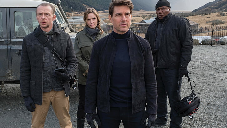Scena filmowa Mission Impossible, Mission: Impossible - Fallout, Tom Cruise, Ving Rhames, Rebecca Ferguson, Simon Pegg, 4k, Tapety HD