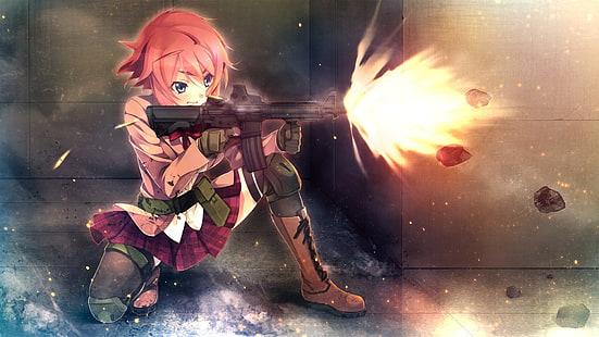 anime dziewczyny, anime, Innocent Bullet, Kanzaki Sayaka, broń, minispódniczka, Tapety HD HD wallpaper
