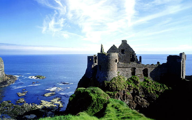 Руины замка у моря, замок Нойшванштайн, мир, 2560x1600, замок, руины, HD обои