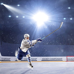 lumière, flocons de neige, sport, glace, gants, casque, athlète, bâton, hockey, uniforme, projecteur, joueur de hockey, patins, Fond d'écran HD HD wallpaper