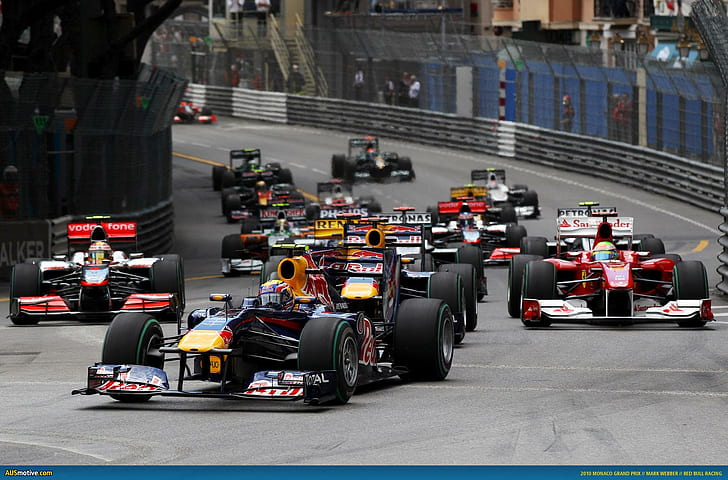 Red Bull @ Monaco, różne kolory samochodów wyścigowych f1, sport, samochód wyścigowy, monako, samochody, Tapety HD