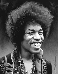 Portret Jimi Hendrix, Jimi Hendrix, muzyk, mężczyźni, rysunek, Tapety HD HD wallpaper
