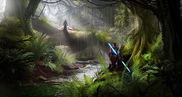 tapeta lasu, Jedi, miecz świetlny, Sith, las, Tapety HD HD wallpaper