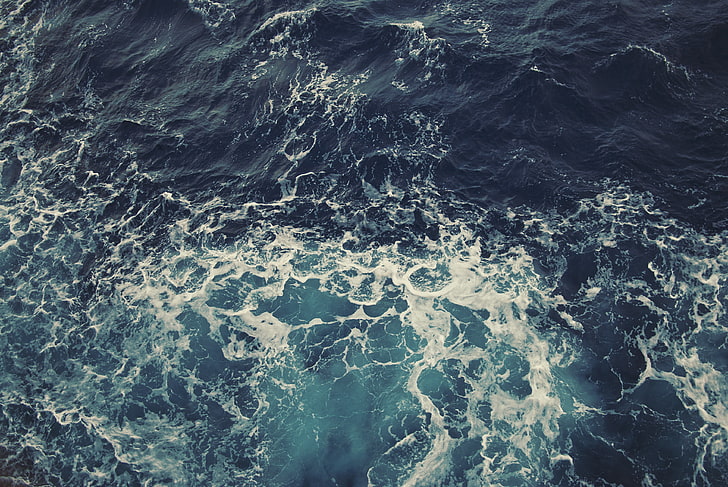 niebieski ocean, morze, fale, ocean, piana, Tapety HD