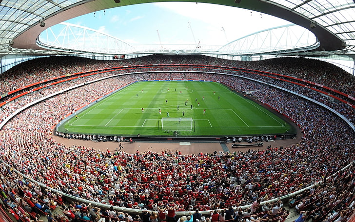 futbol stadyumu, alan, gökyüzü, Arsenal, tribün, hayranları, Emirates, Stadyum, Futbol Kulübü, Gunners, HD masaüstü duvar kağıdı