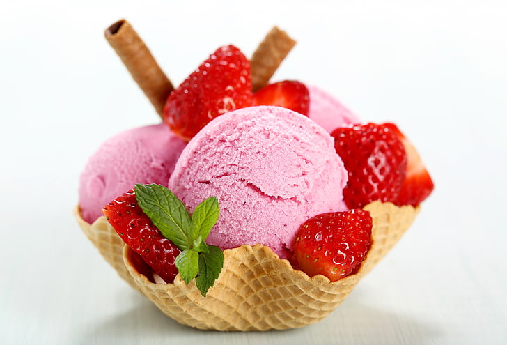 strawberry ice cream  hd, HD wallpaper
