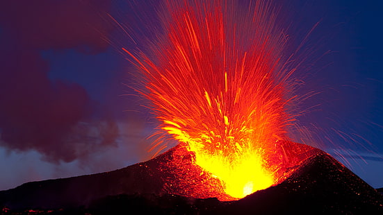 Извержение вулкана Лава ночью HD, извержение вулкана, природа, ночь, вулкан, лава, извержение, HD обои HD wallpaper