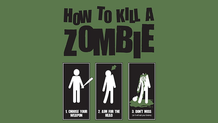 Jak zabić zombie Oznakowanie, cytat, humor, infografiki, zombie, Tapety HD