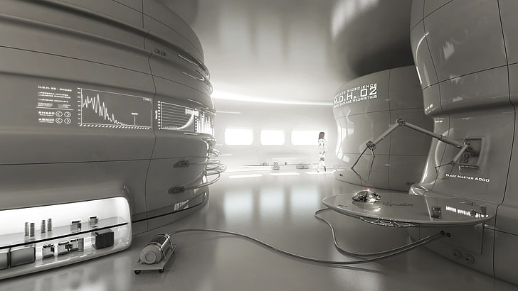 غرفة مختبر العلوم البيضاء ، غرفة ، روبوتات ، مختبر ، فتاة، خلفية HD