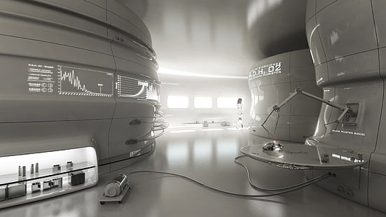 white science laboratory room, room, robots, laboratory, girl, HD wallpaper HD wallpaper