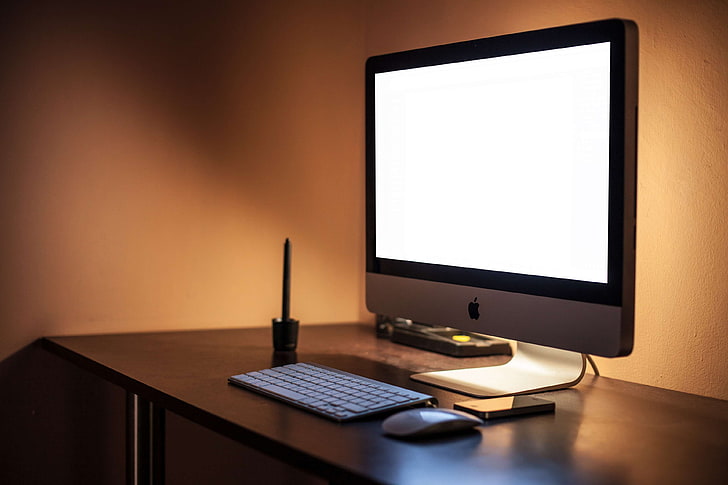 apple, computer, desk, devices, display, furniture, imac, iphone, magic mouse, mockup, monitor, office, screen, technology, whitespace, workspace, workstation, HD wallpaper