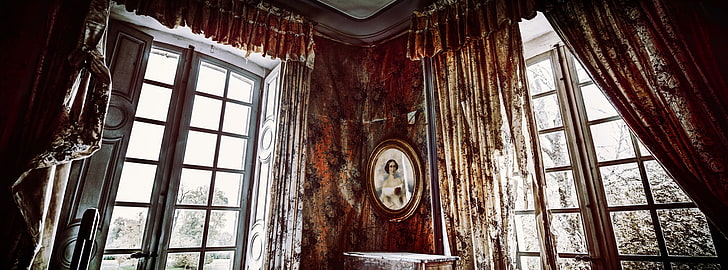 Chateau Scarry Room, brown window curtain, Vintage, Creepy, France, nobility, gentry, manor house, HD wallpaper