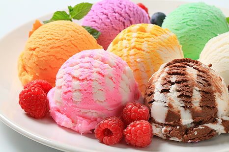 Сладолед, плодове, малина, HD тапет HD wallpaper