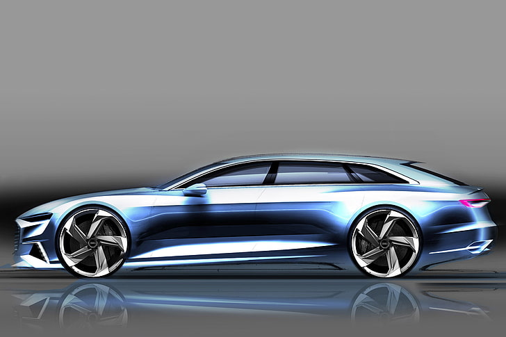 modelo fundido de carro azul e preto, veículo, carro, Audi, Audi Prologue, esboços, carros-conceito, reflexão, fundo simples, HD papel de parede