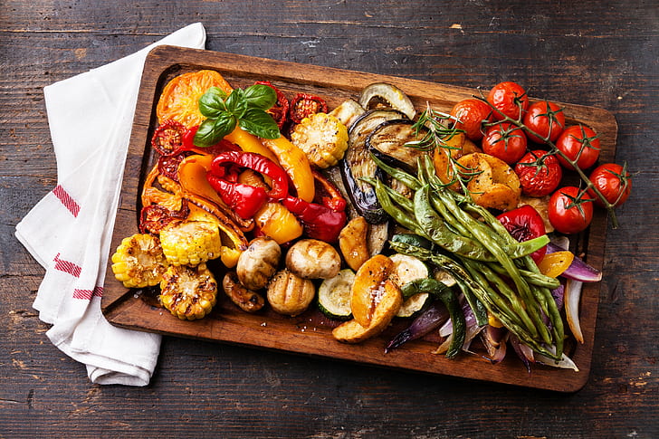 Lebensmittel, Paprika, Tomaten, Auberginen, HD-Hintergrundbild