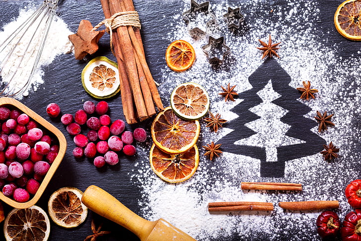 Food, Still Life, Berry, Christmas, Cinnamon, Fruit, Orange, Star Anise, HD wallpaper