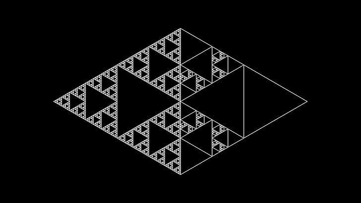 svartvitt chevron-trycktextil, matematik, naturvetenskap, triangel, sierpinski-triangel, abstrakt, svartvitt, HD tapet