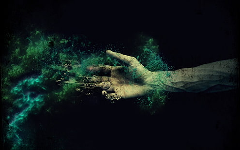 човешка ръка със зелен илюстрация на дим, ръце, абстрактно, вени, цифрово изкуство, фото манипулация, редактирано, фотография, фентъзи изкуство, зелено, HD тапет HD wallpaper